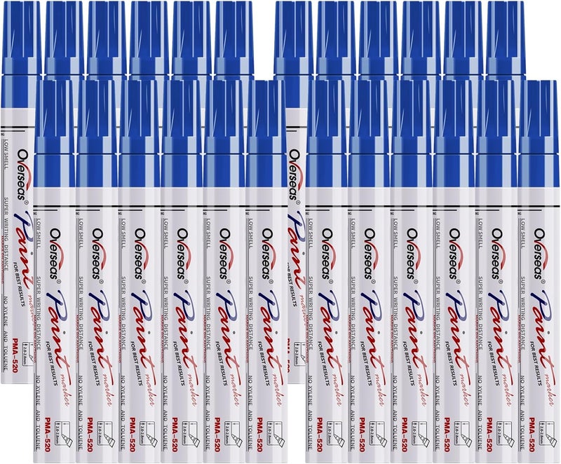 Overseas Blue Paint Pens Permanent Markers 24 Pcs, Oil Based Paint Markers Set, Quick Drying, Waterproof, Medium Tip Marker Pens for Metal, Rock, Wood, Plastic, Canvas, Glass, Stone, Rubber, Paper - Image 1